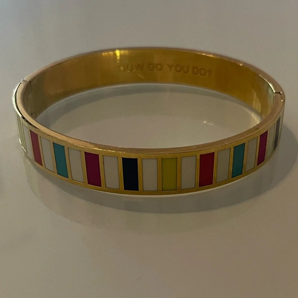 Kate Spade how do you do Multi Color Stripe Gold Tone Bangle Bracelet - Picture 4 of 5